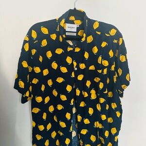 Goodfellow & Co Men's Lemon Print Shirt - Navy and Yellow